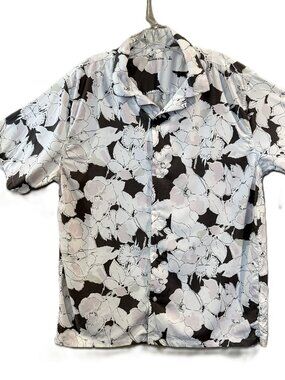 Ambercrombie and Fitch Black White Flower Print Mens Collard Short Sleeve Shirt